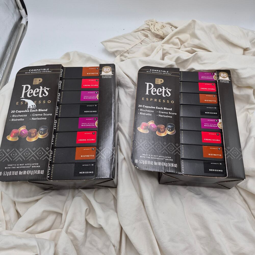 2- Peet's Coffee Nespresso Compatible Aluminum Capsules, 80-count